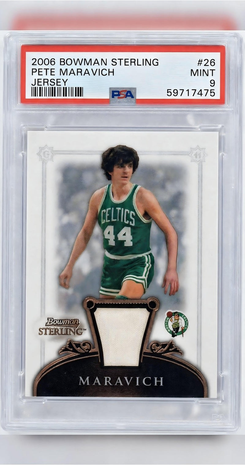 2006-07 Bowman Sterling Pete Maravich #BS-PM قميص لاعب مستخدم PSA 9
