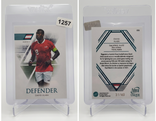 2024 Futera Unique David Alaba JADE Parallel /40 #006 Austria Real Madrid