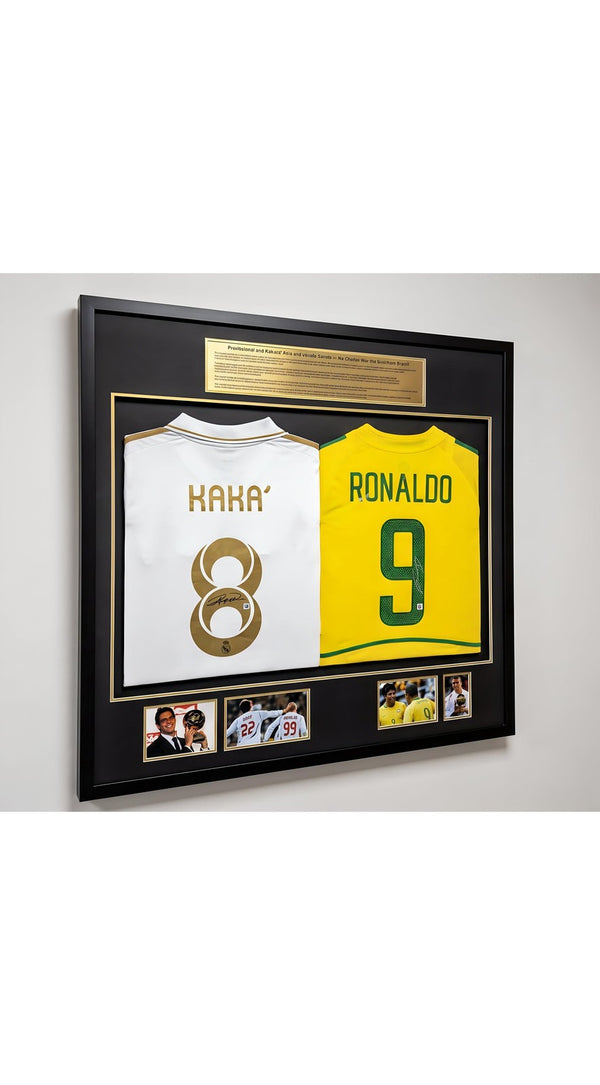 Brazilian Greatness Kaka Ronaldo Signed Jerseys Icons - With Frame