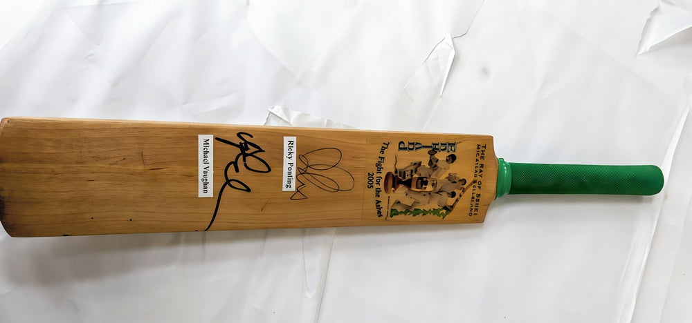 Dual Signed Mini Cricket Bat by Ponting and Vaughan for Collectors Gift
