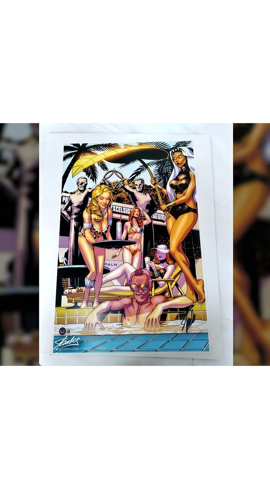 Stan Lee Signed 13x18 Art Print by J Scott Campbell PSA - With Frame