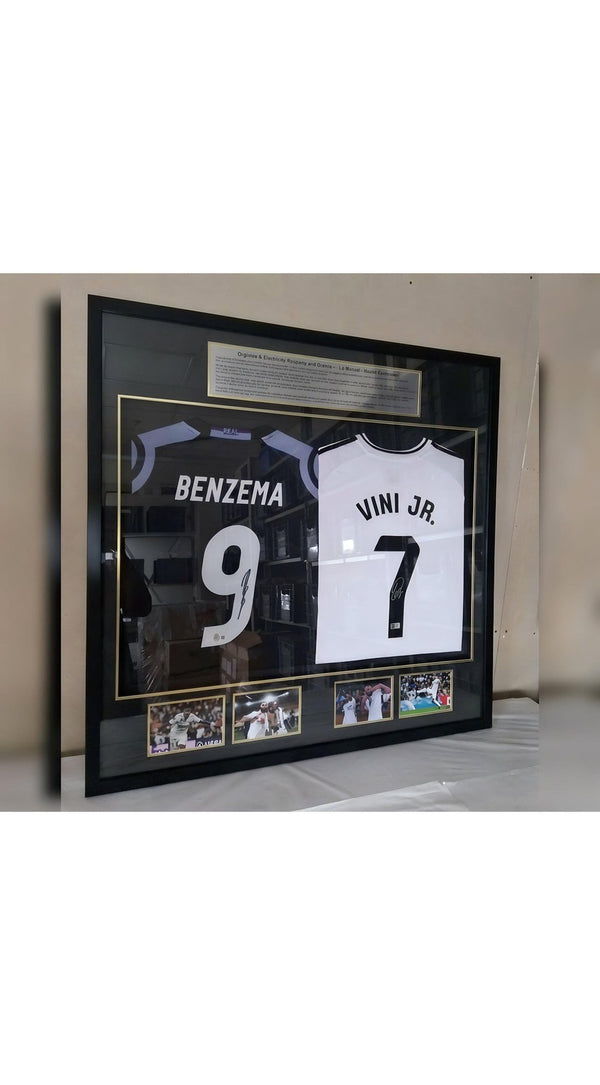 Beckett Certified Benzema Vinicius Jr Real Madrid Jerseys - With Frame