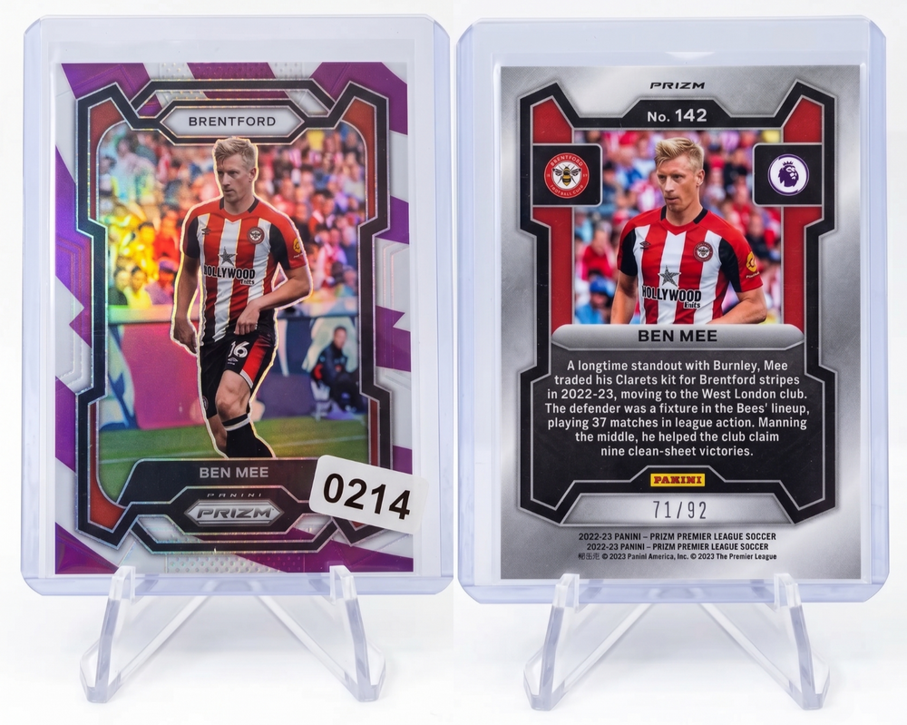 2023-24 Panini Prizm Ben Mee PURPLE & WHITE STRIPES /92 #142 Brentford