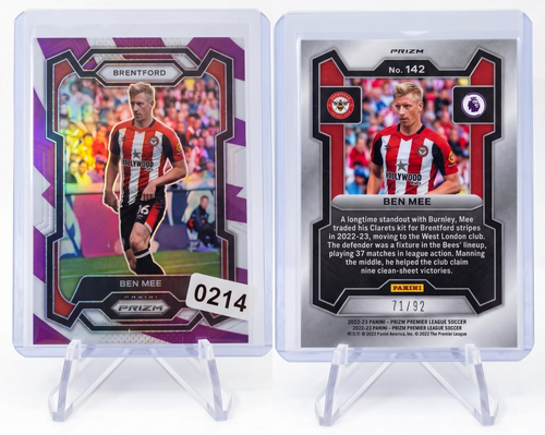 2023-24 Panini Prizm Ben Mee PURPLE & WHITE STRIPES /92 #142 برينتفورد