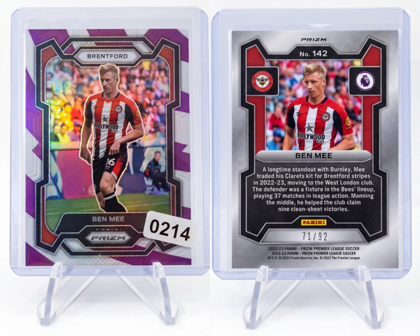 2023-24 Panini Prizm Ben Mee PURPLE & WHITE STRIPES /92 #142 Brentford