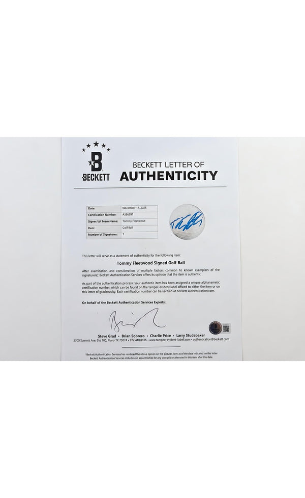 Tommy Fleetwood Signed The Open Golf Ball Authenticated by Beckett 2023