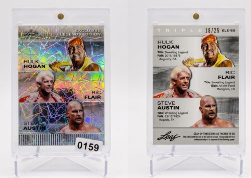 2024 Leaf Metal Legends Hogan/Flair/Austin #ELE-50 ثلاثي القوة الأيقوني /25