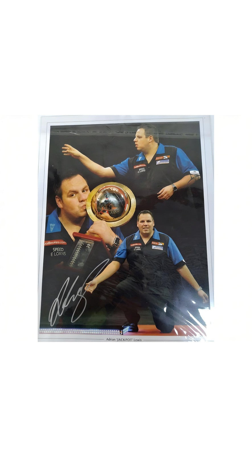 Adrian Lewis Jackpot Signed 16x12 Montage Featuring 2x World Champion Triumph