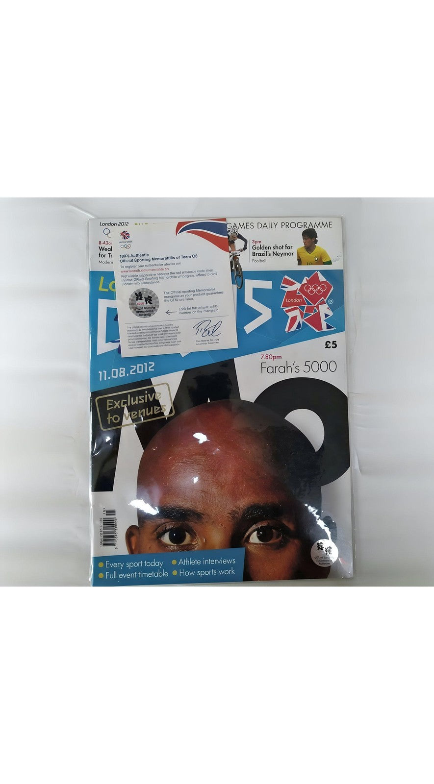 Mo Farah Signed London 2012 Olympics Day 1 Programme Athletics Autograph