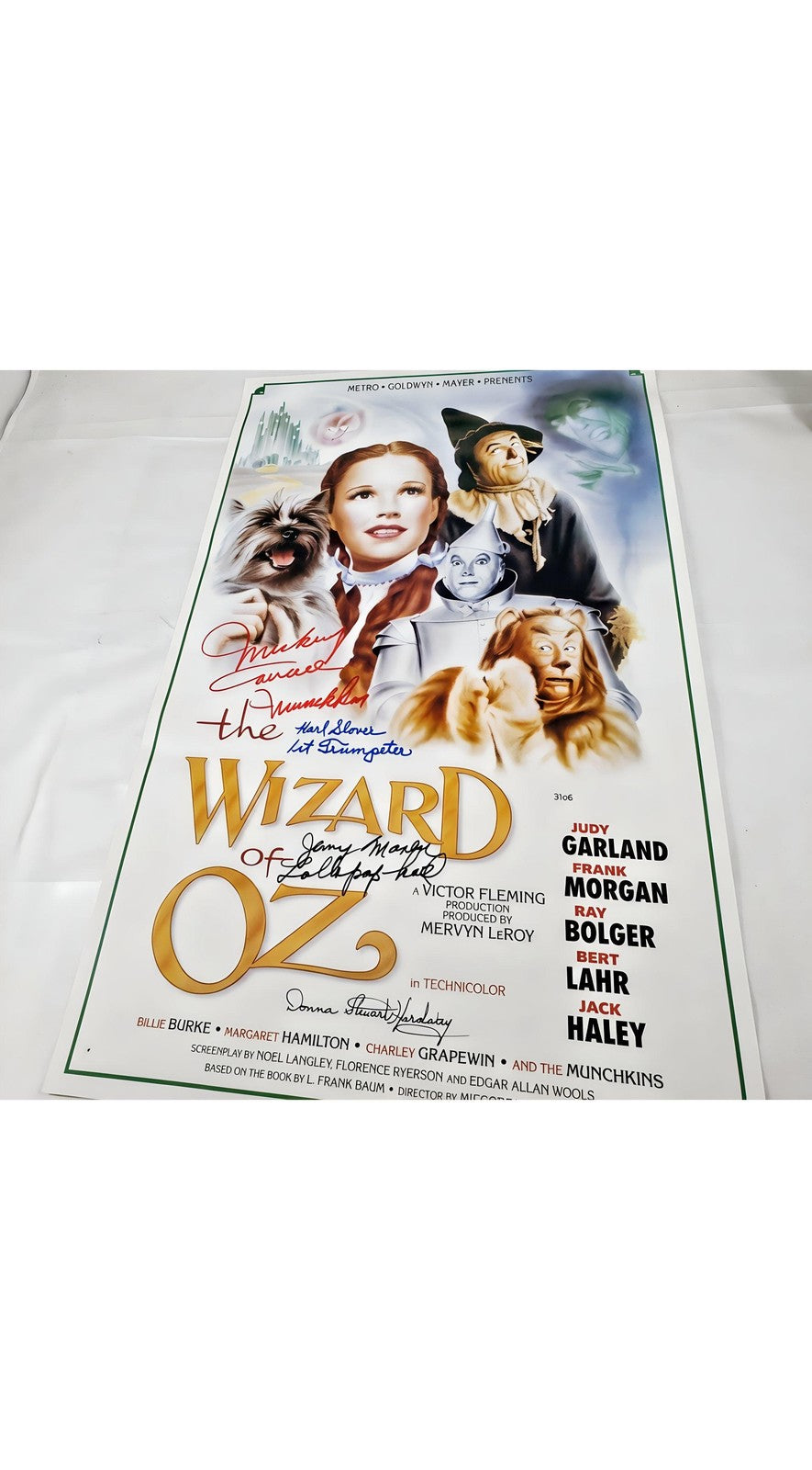 Wizard of Oz 15x24 Signed Poster 4 Munchkins Inscriptions JSA Stars