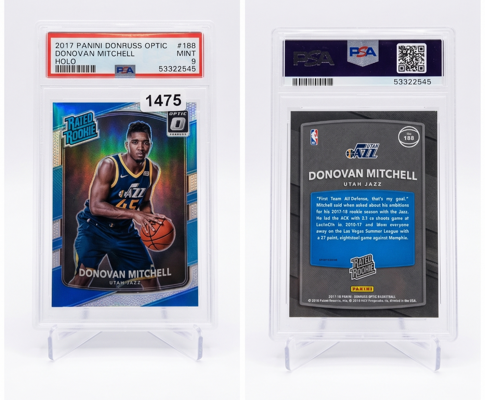 2017-18 Donruss Optic Donovan Mitchell HOLO Prizm RC #188 PSA 9 MINT Rated Rooki
