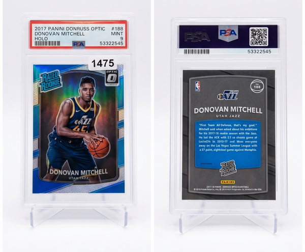 2017-18 Donruss Optic Donovan Mitchell HOLO Prizm RC #188 PSA 9 MINT Rated Rooki