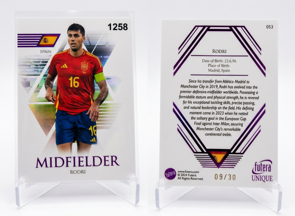 2024 Futera Unique RODRI Amethyst Parallel AUTO /30 #053 Manchester City