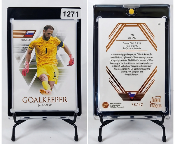 2024 Futera Unique Jan Oblak Topaz Parallel /62 #004 Slovenia Goalkeeper