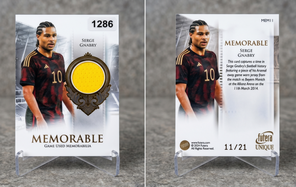 2024 Futera Unique Serge Gnabry MEMORABLE Game Used Patch /21 #MEM11 Arsenal