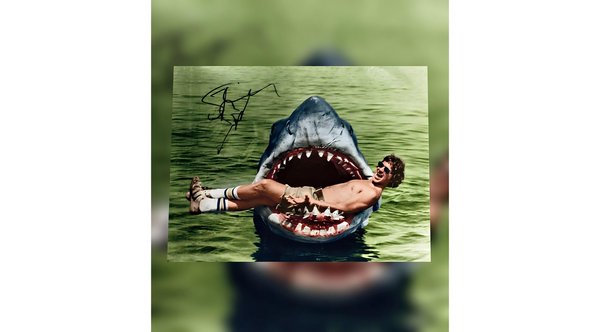 Rare Steven Spielberg Signed Jaws Black and White 16x12 Collectible Photo