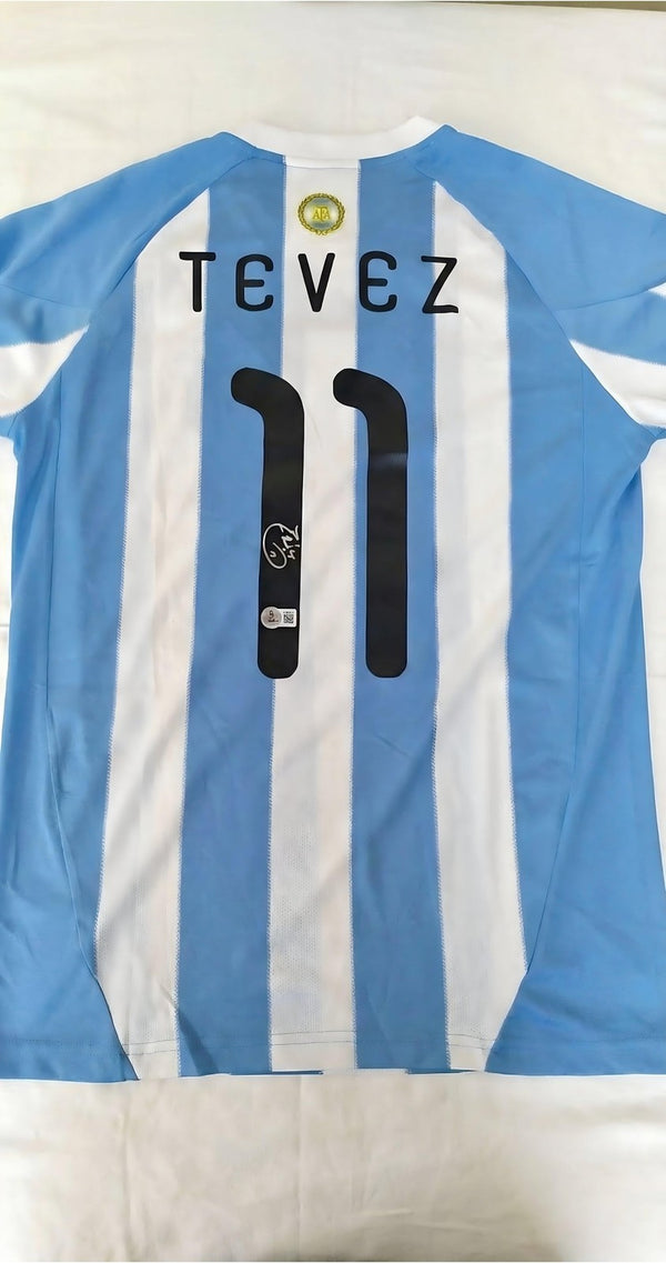 Carlos Tevez Signed Argentina Adidas Authentic Jersey Beckett Football