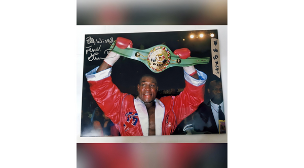 Frank Bruno Iconic Title Shot Signed 16x12 Photo of British Boxing Legend