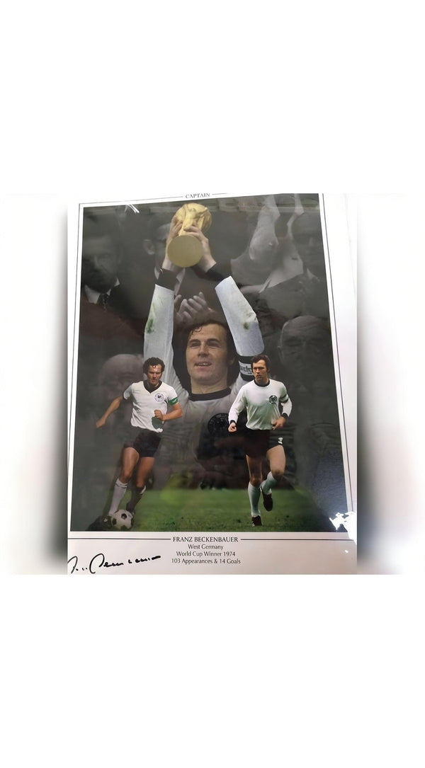Franz Beckenbauer Signed 16x12 Montage Trophy Lift German Football Legend