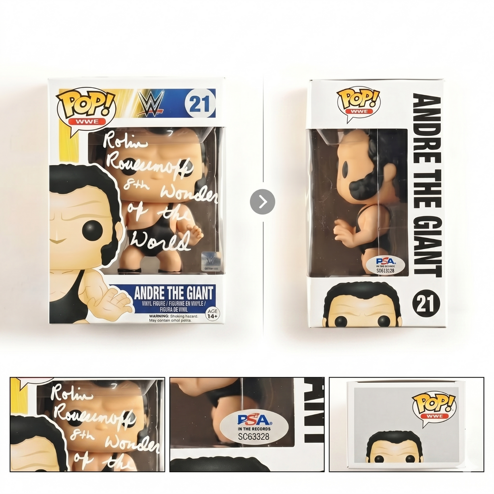 Signed WWE Funko Pop Andre The Giant Inscribed 8th Wonder PSA Certified