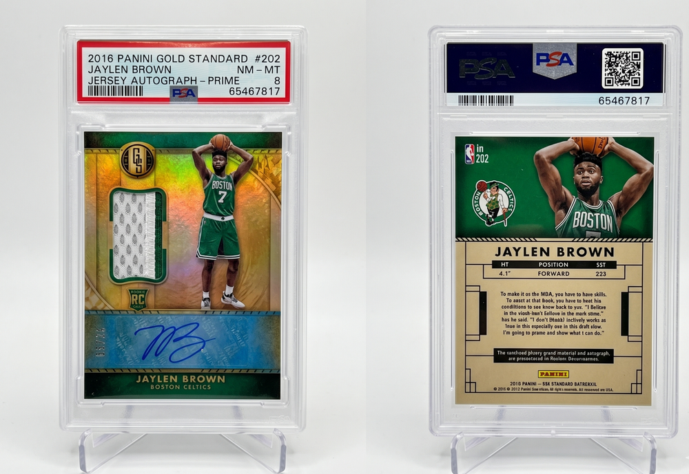 2016 Panini Gold Standard Jaylen Brown RC Patch Auto 9 of 25 PSA 8 RPA