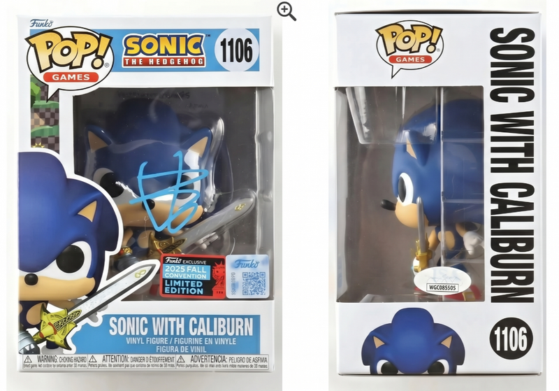 بن شوارتز يوقع سونيك مع Caliburn 1106 Funko Pop 2025 Fall Con JSA COA