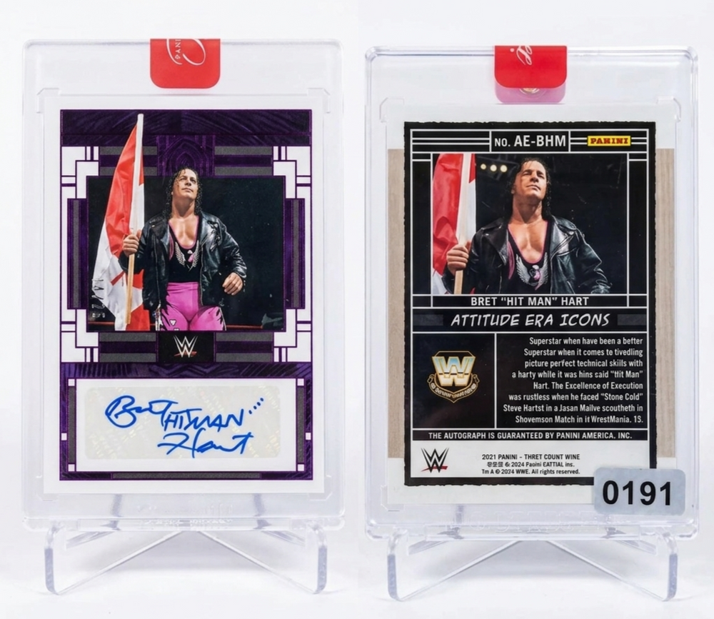 2024 Panini Three Count Bret Hart #AE-BHM Purple Foil Auto /25 Attitude Era Icon