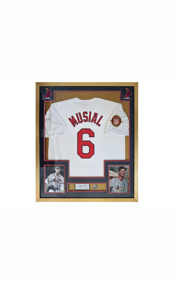 Stan Musial Signed Cut Display Cardinals Jersey Pin Custom Framed Item