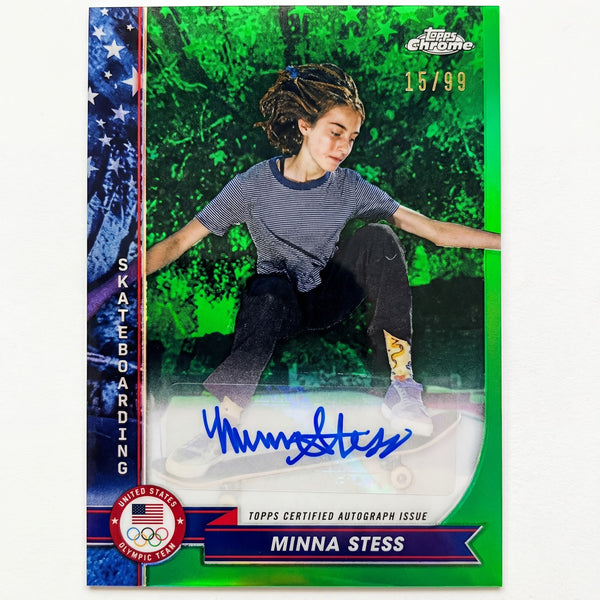 Minna Stress Olympic Thrill Auto Topps Chrome 15/99 Skateboarding Card
