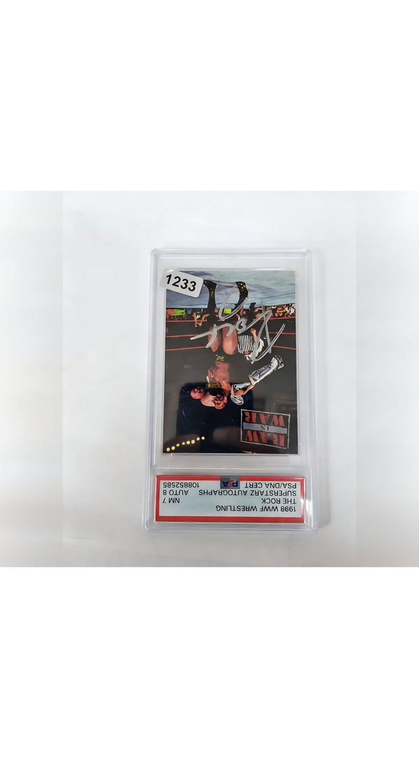 The Rock 1998 WWF Wrestling Superstarz Autographs PSA 7 and Auto 8