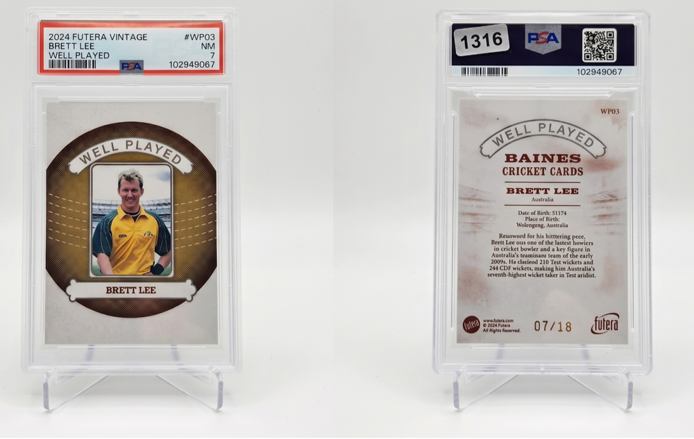 2024 Futera Vintage Cricket Brett Lee Well Played Bronze 3 PSA 7 /18