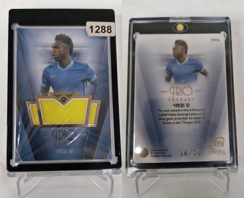 2024 Futera Unique Vinícius Jr. TRIO تذكار قميص المباراة من إصداره /21 ريال مدريد