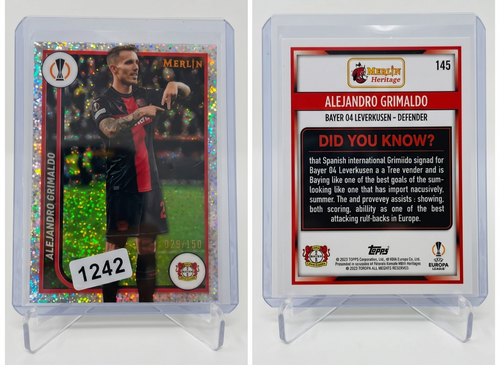 2023-24 Topps Merlin Alejandro Grimaldo SPECKLE Refractor /150 #145 ليفركوزن