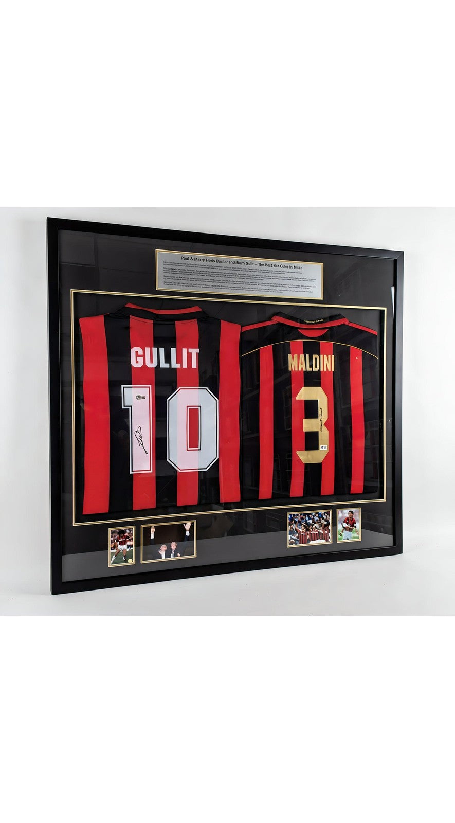 San Siro Paolo Maldini and Gullit Signed AC Milan Jerseys - With Frame