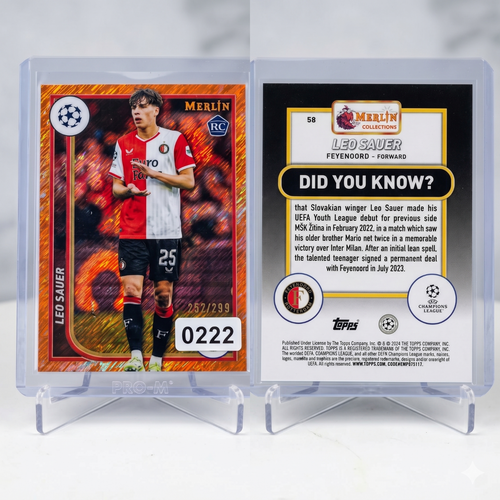 2023-24 Topps Merlin Leo Sauer RC ROSE GOLD SHIMMER 299 #58 Feyenoord
