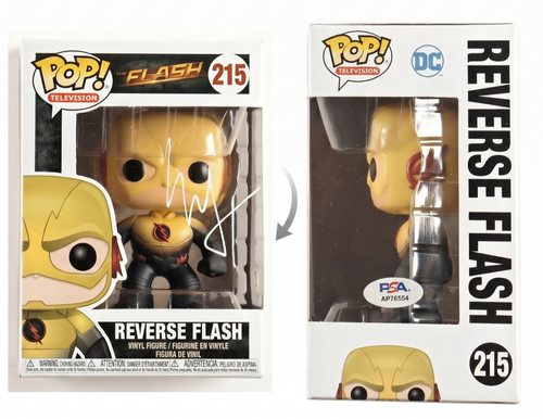 Ezra Miller موقع على مجسم Reverse Flash 215 Funko Pop من مسلسل تلفزيوني بتوقيع أصلي ومصدق من PSA