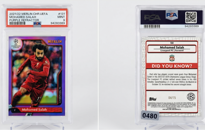 محمد صلاح ليفربول 2021-22 توبس ميرلين كروم بيربل /15 توقيع تلقائي PSA9