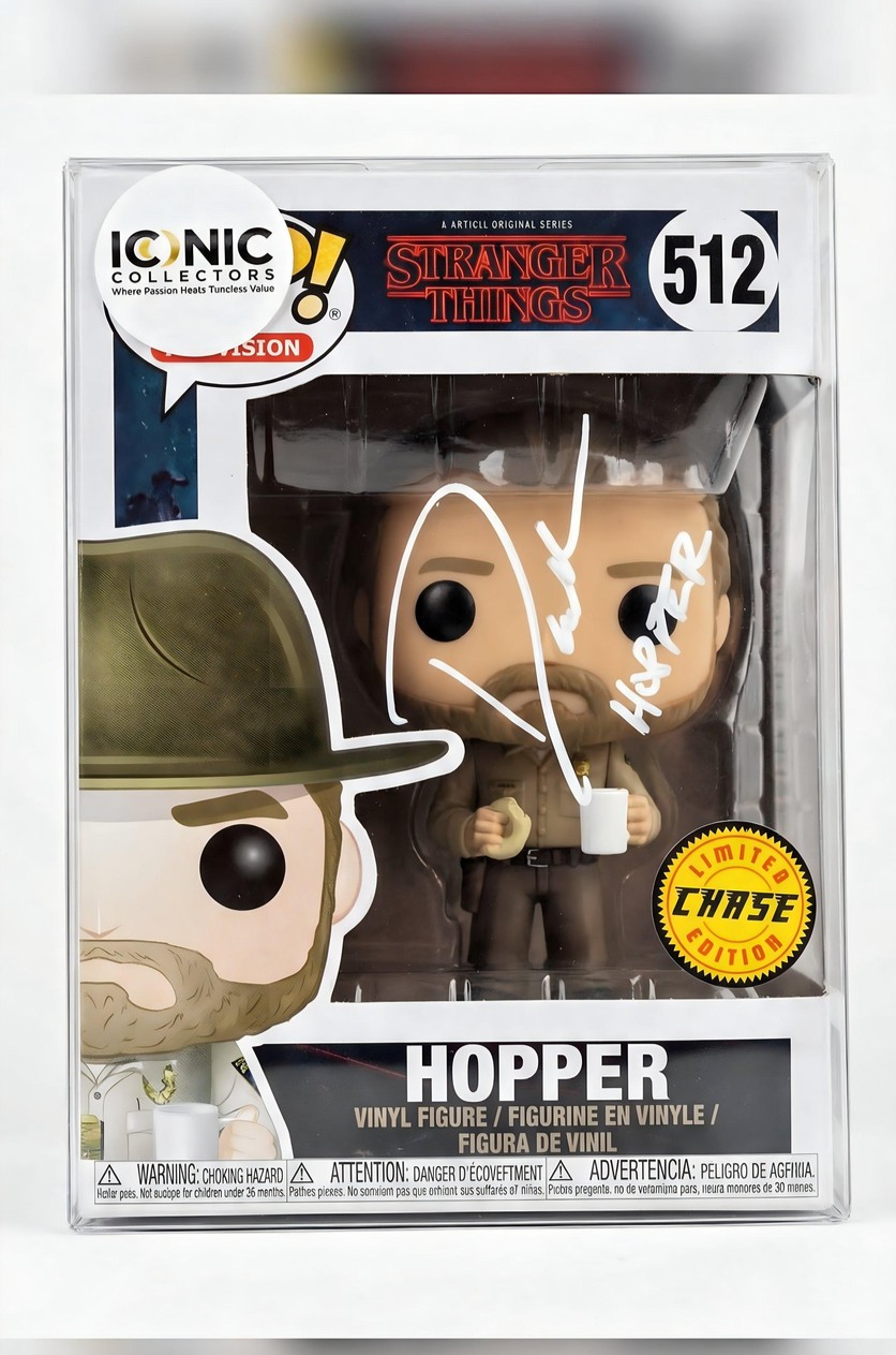 David Harbour Signed Hopper 512 Chase Funko Pop Stranger Things No Hat COA
