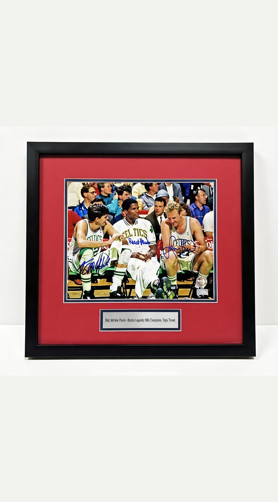 Larry Bird Parish McHale Signed Celtics 8x10 Big Three - With Frame
