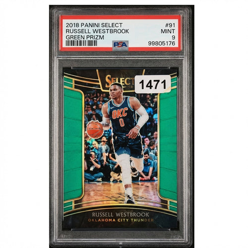 2018 Panini Select Russell Westbrook GREEN PRIZM #91 PSA 9 MINT تسلسلي 2/5 نادر