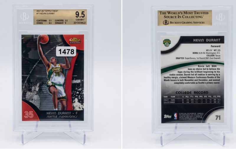 2007-08 توبس فاينست كيفين دورانت #71 بطاقة مبتدئ RC بتقييم BGS 9.5 GEM MINT من فريق سوبرسونيكس
