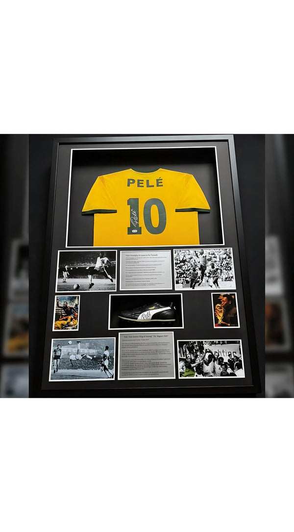 Brazilian Icon Explosion Pele Jersey PSA Boot Madness - With Frame