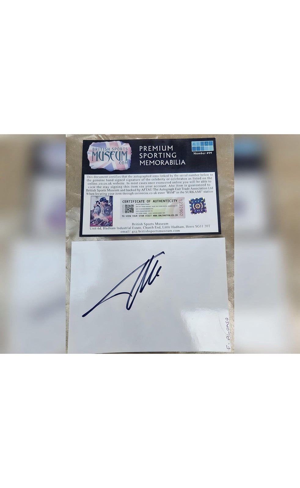 Fernando Alonso Signed McLaren Edition Index Card Formula 1 Autograph