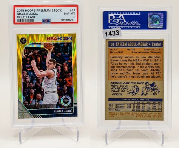 2019-20 Hoops Premium Stock Nikola Jokic Gold Flash Prizm #200 PSA 8 /10