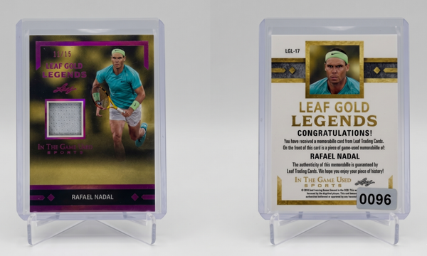 2023 Leaf In The Game Used Rafael Nadal LGL-17 Gold Legends Pink Jersey 11/15